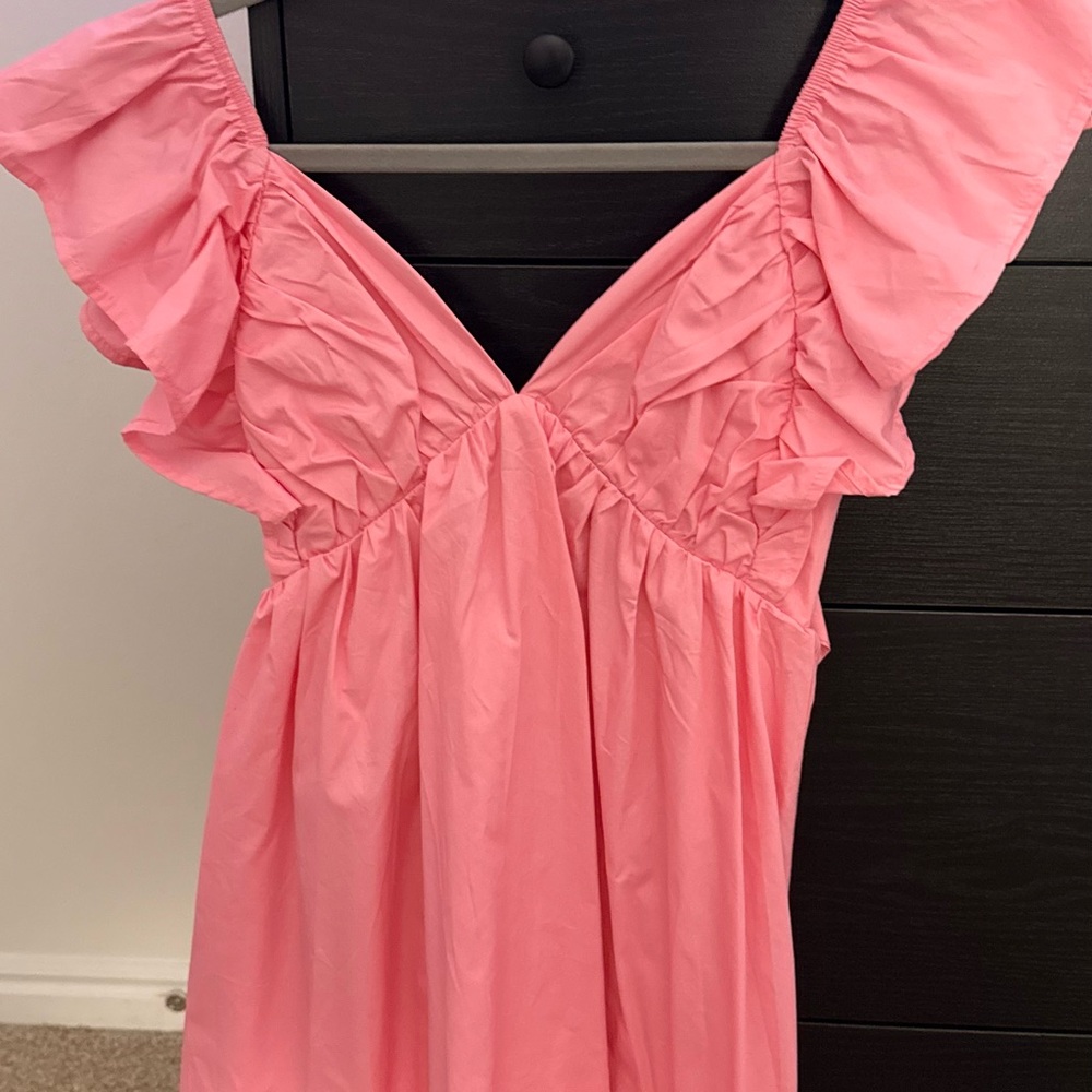 Pink Ruffled V-Neck Dress